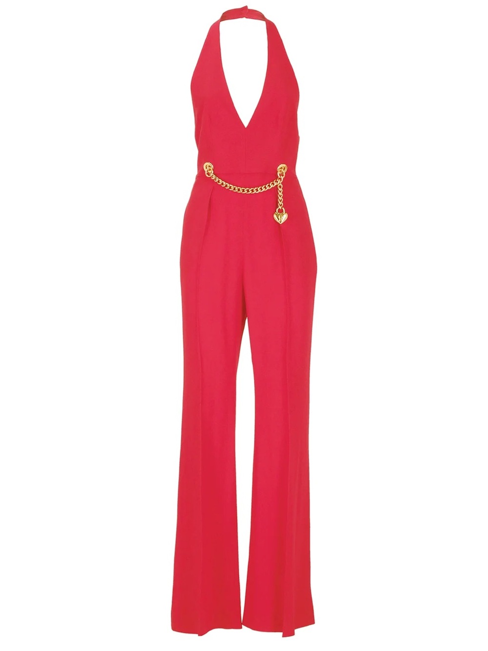 Moschino Red Halter Jumpsuit with Gold Chain Belt
